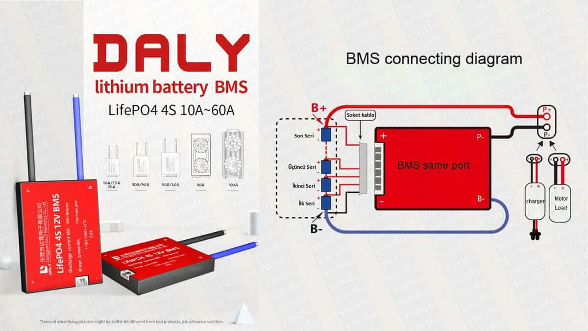 DALY 4S 60A Balanslı LiFePO4 BMS - Ortak Port