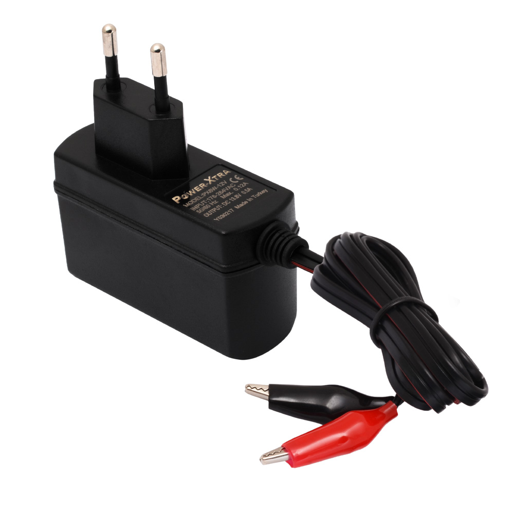 2A5608BA-DA94-E37F-DDD24922D1A5A1A3.jpg Power-Xtra 6W DC 12V 500mA Priz Tipi Akü Şarj Adaptör (Krokodilli) - Görsel 1