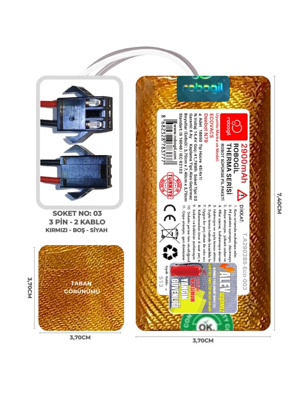 ecovacs-deebot-n79-2900mah-therma-seri-b6ee-.jpg Ecovacs Deebot N79 2900mAh Pili Therma Serisi Alev Geçirmez Kaplamalı Uyumlu Robot Süpürge Bataryası T.A2903BS-Eco-003 Sıra:513 - Görsel 1