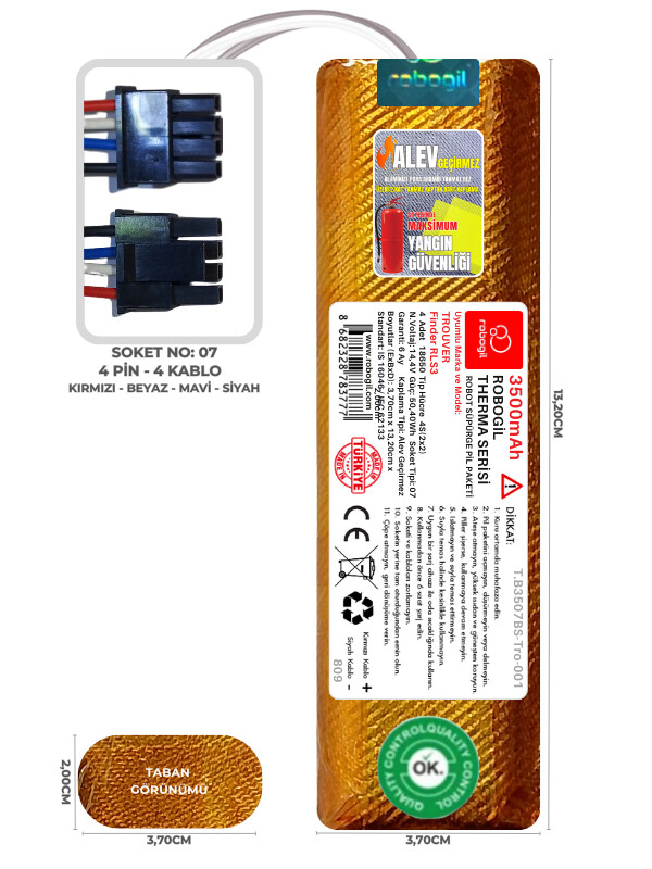 trouver-finder-rls3-3500mah-therma-ser-92f4ba.jpg Trouver Finder RLS3 3500mAh Pili Therma Serisi Alev Geçirmez Kaplamalı Uyumlu Robot Süpürge Bataryası T.B3507BS-Tro-001 Sıra:809 - Görsel 1